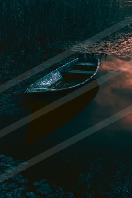 A mysterious still life of a boat, reflection.