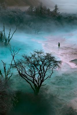 A dramatic water scene of lake, river, valley.