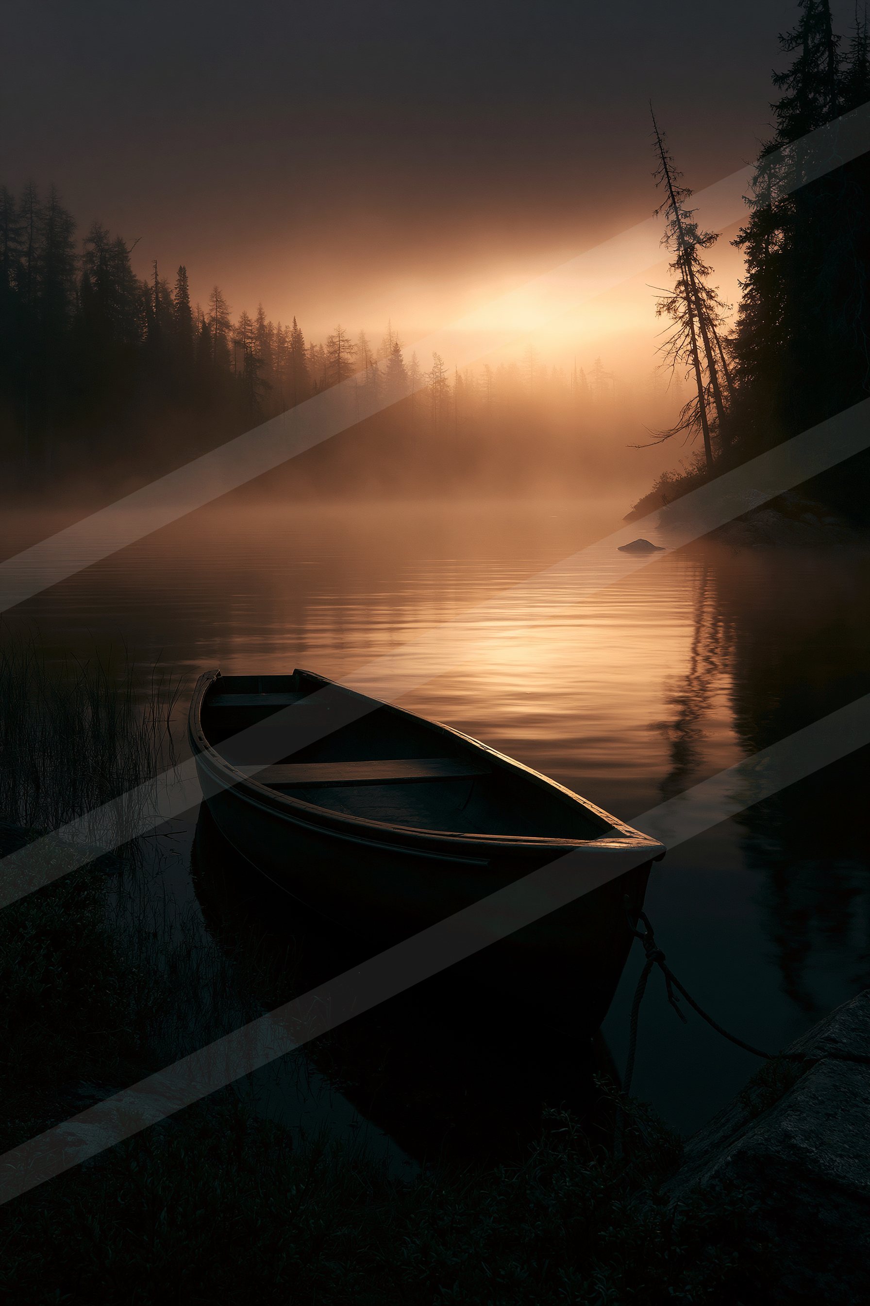A mysterious long exposure still life of a boat, fog.