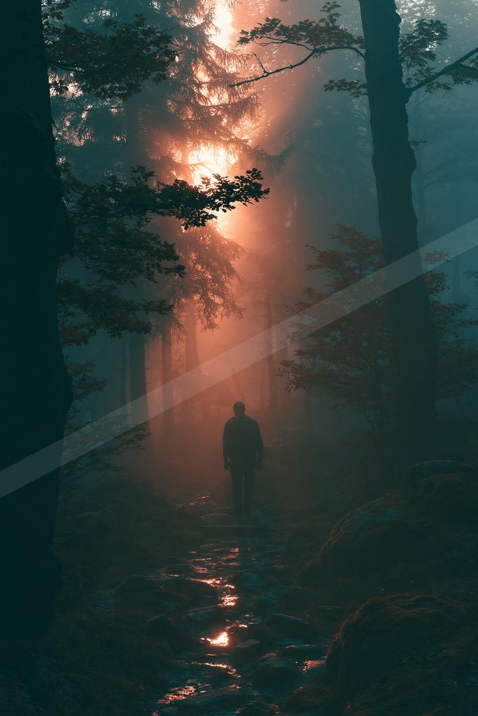 A night nature scene of forest, fog.