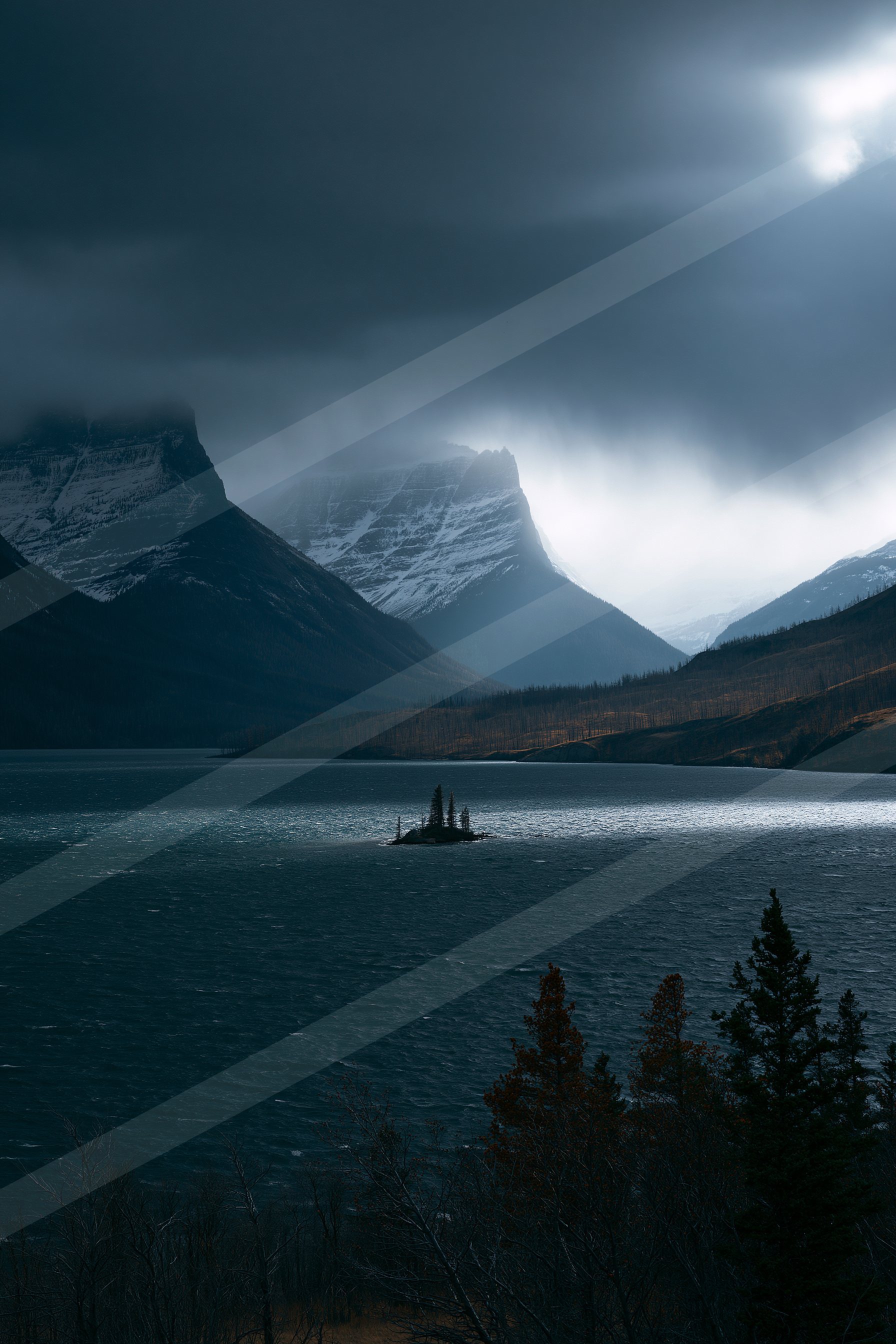 A mysterious landscape of a mountains, reflection.