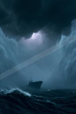 A green-toned moody photograph of lifeboat, speedboat, amphibian.