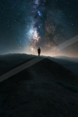 A night sky scene of starry sky, silhouette.