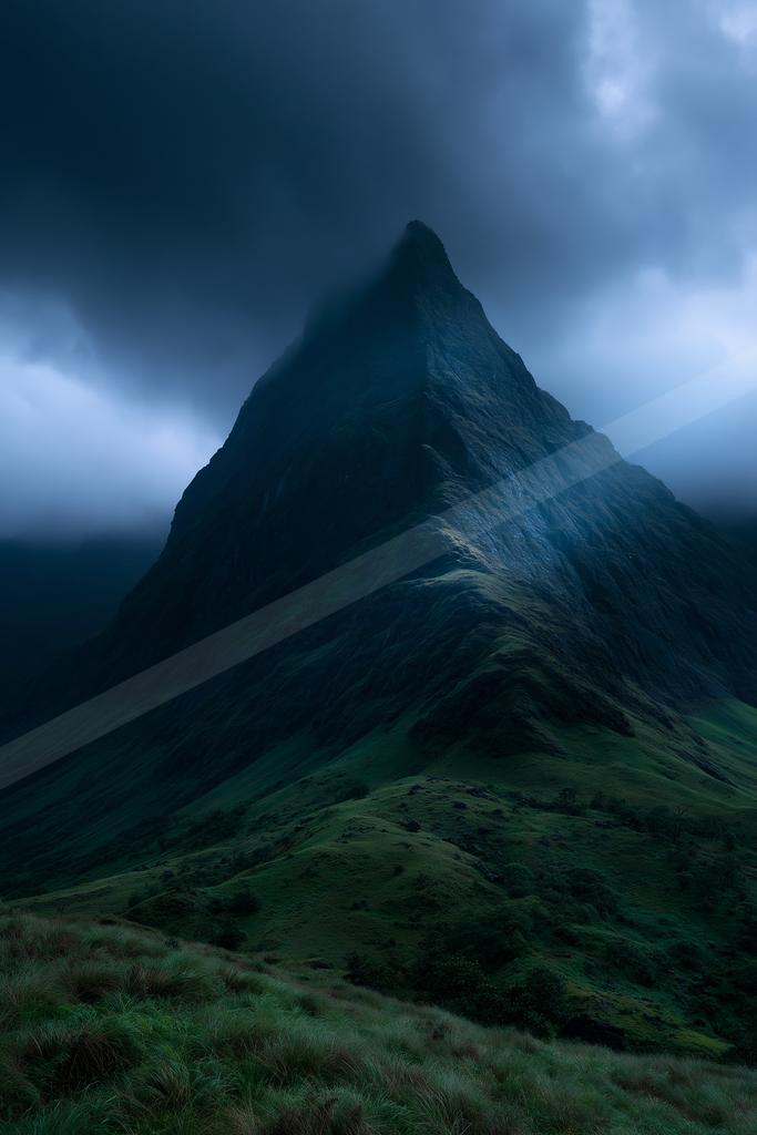A dramatic landscape of mountains.