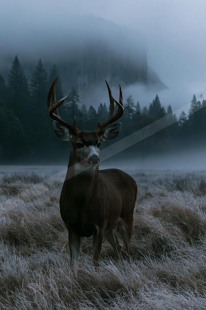 A moody wildlife photo of wildlife, fog.