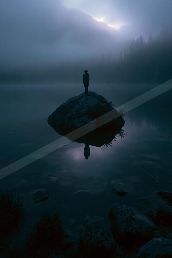 A serene water scene of lake, reflection.