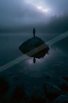 A serene water scene of lake, reflection.