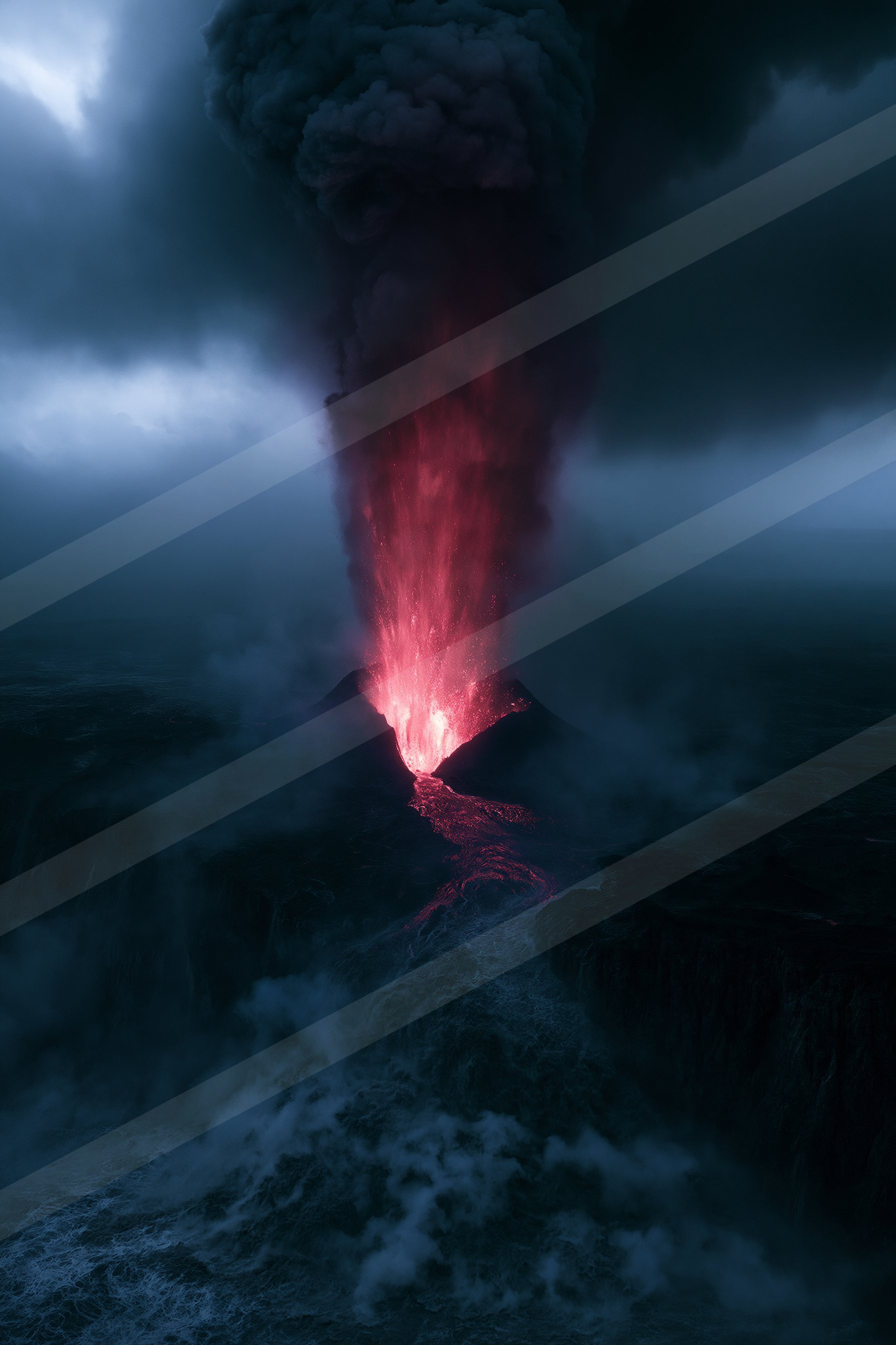 A dramatic landscape of a volcano.
