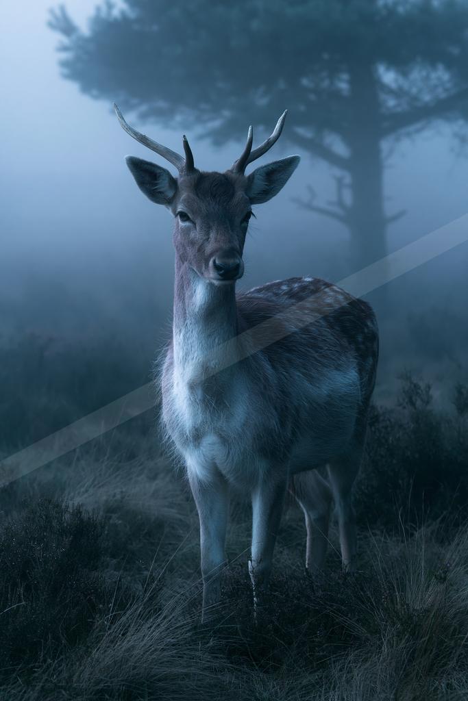 A moody wildlife photo of wildlife, fog.