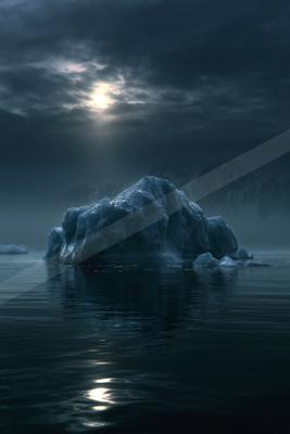 A night water scene of ocean.