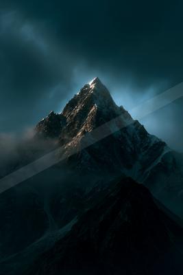 A dramatic landscape of mountains.