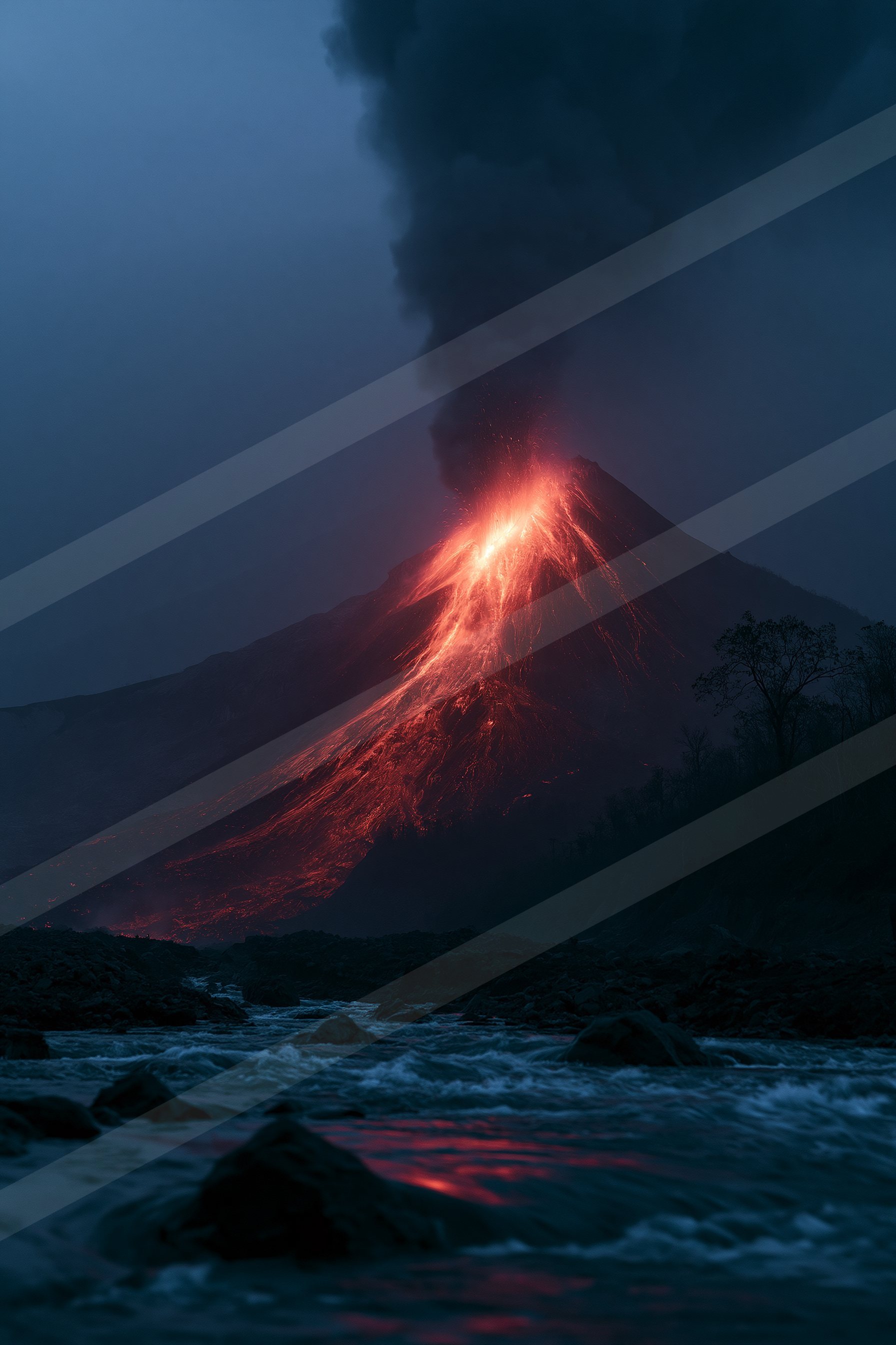 A moody landscape of a volcano.