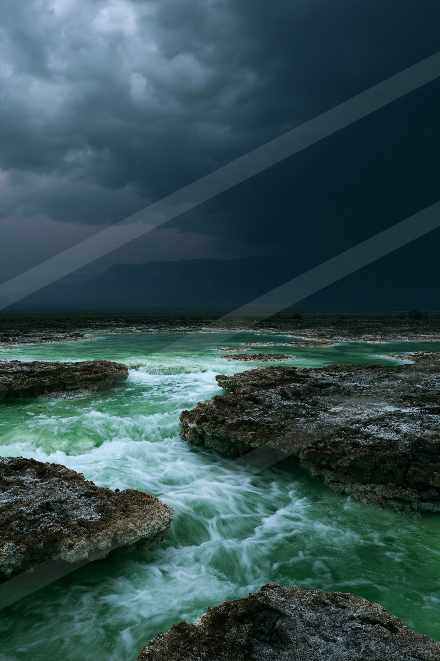 A dramatic water scene of an ocean, ripples.