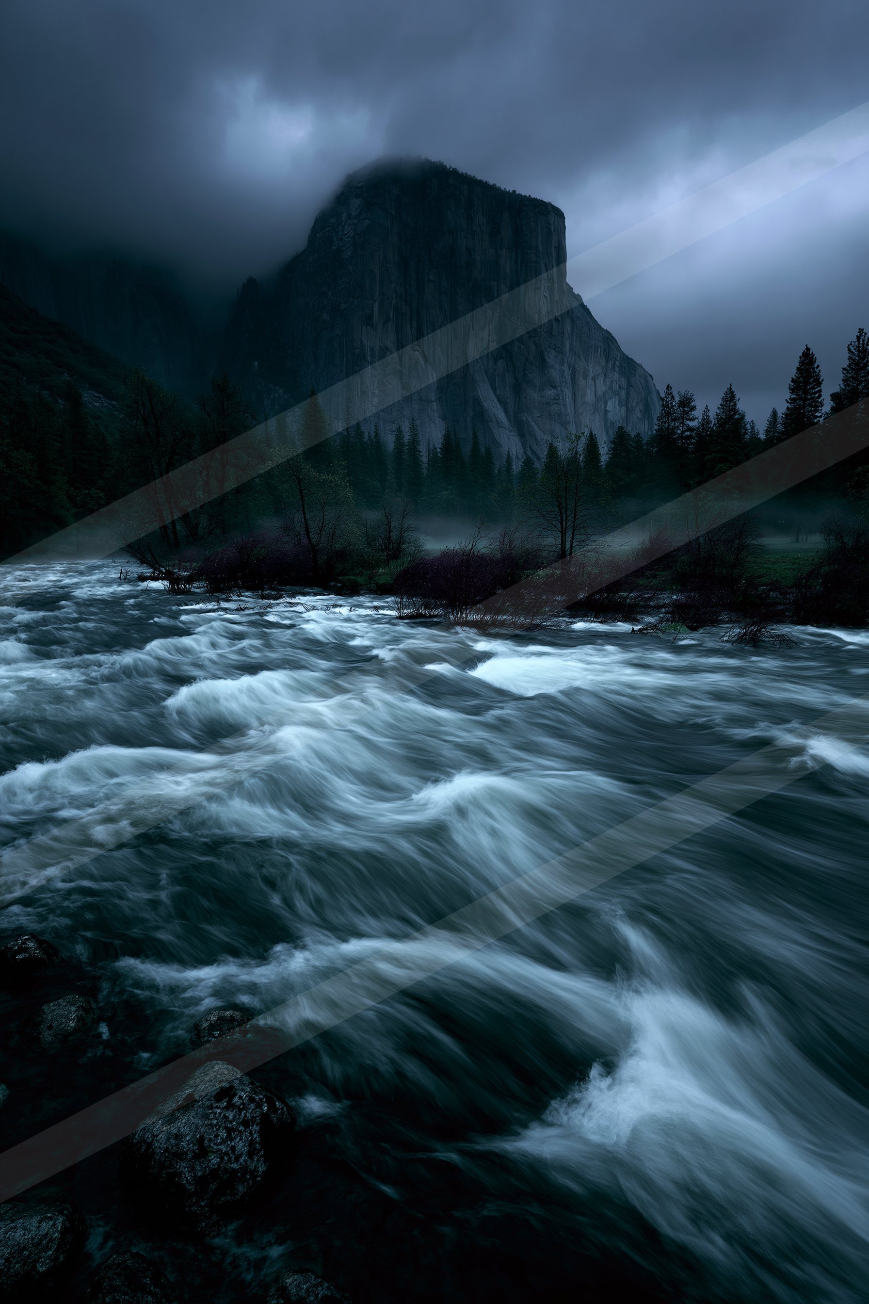 A mysterious long exposure water scene of a river, fog.