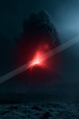 A moody landscape of mountains.