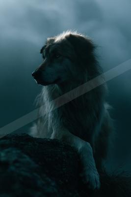 A black-toned moody photograph of timber wolf, white wolf, dingo.