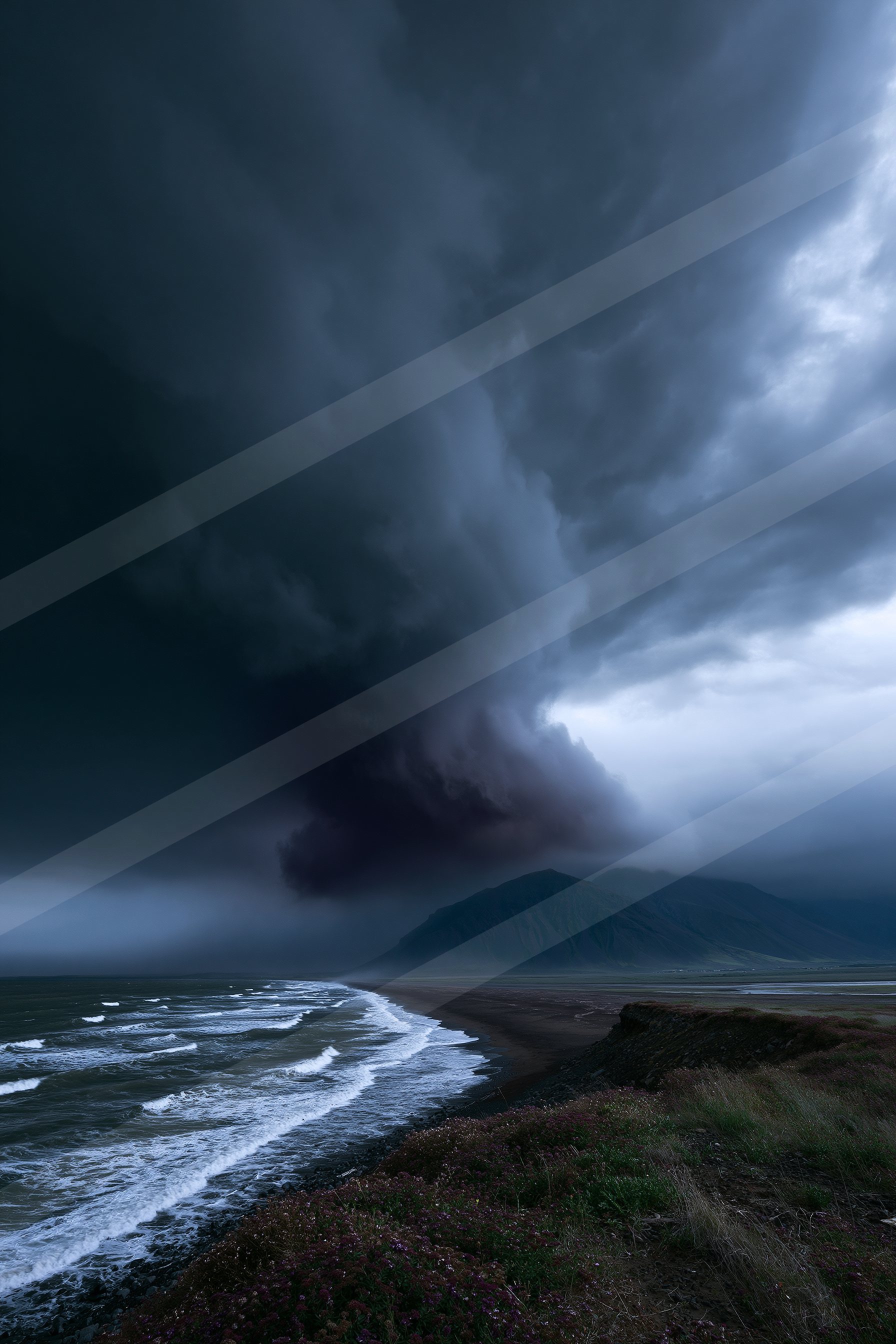 A dramatic sky scene of a storm, fog.