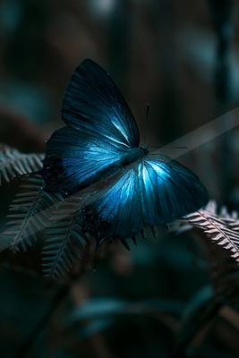 A blue hour macro wildlife photo of butterfly, reflection.