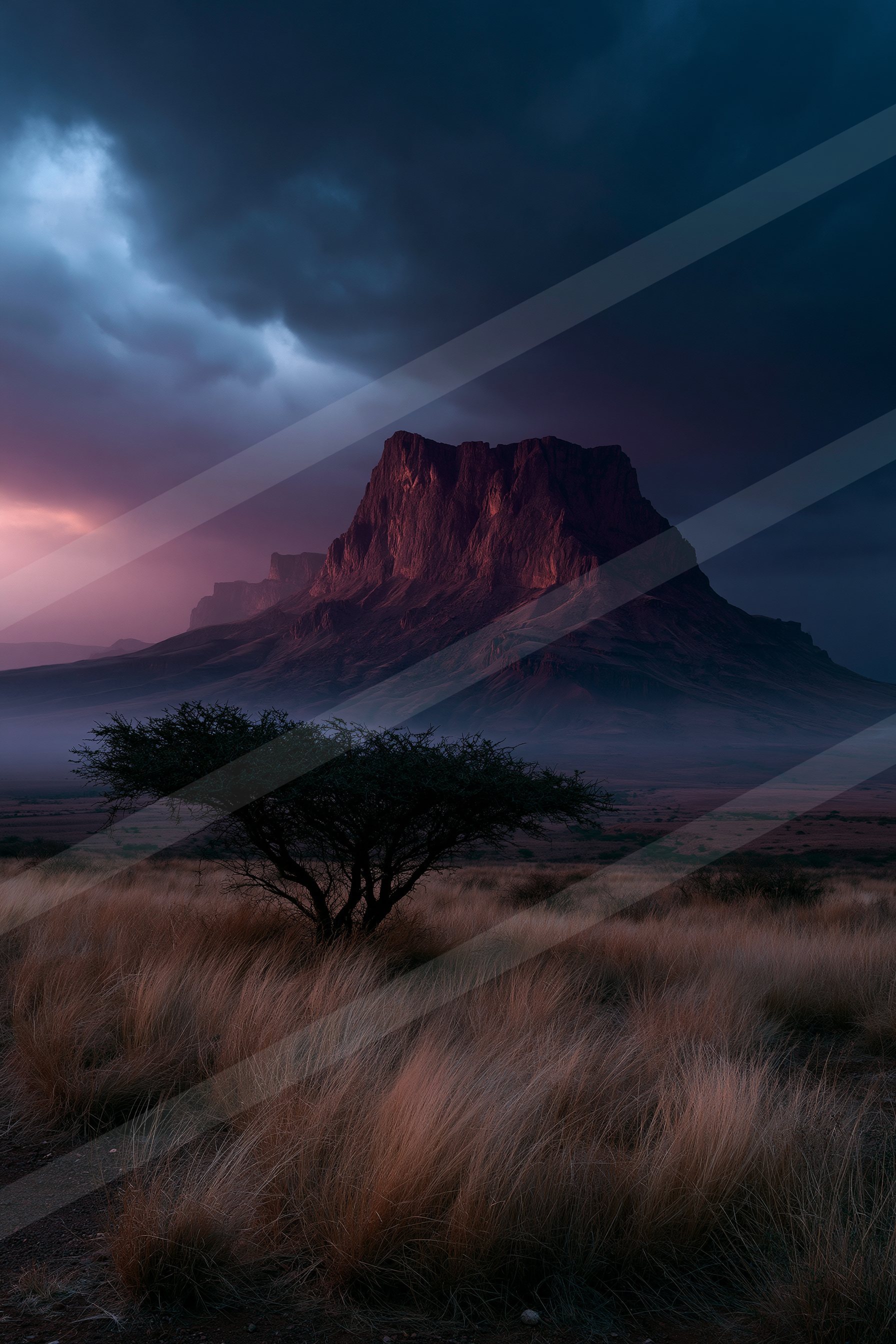 A dramatic long exposure landscape of a plateau, dust.