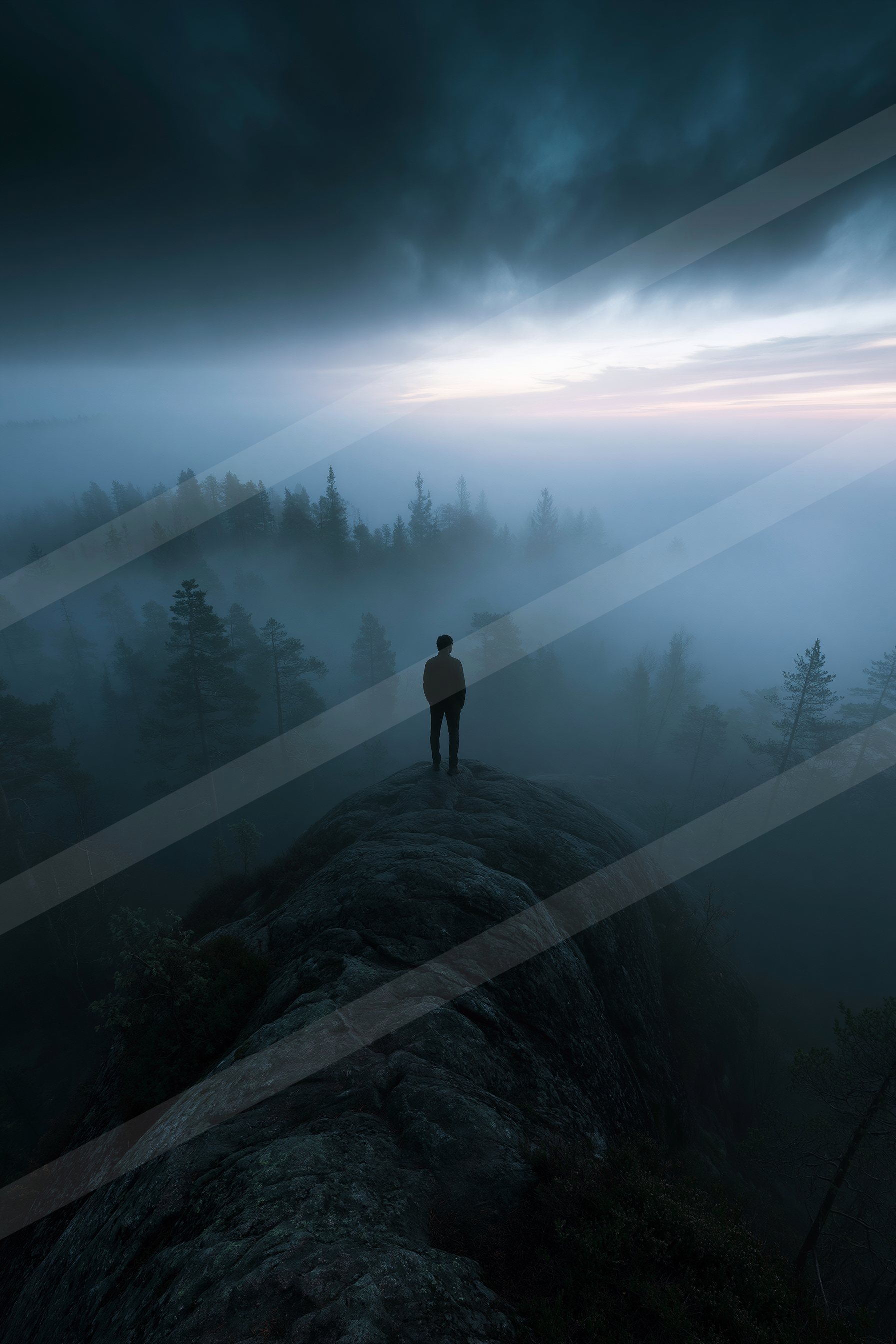 A mysterious panorama landscape of a cliff, fog.
