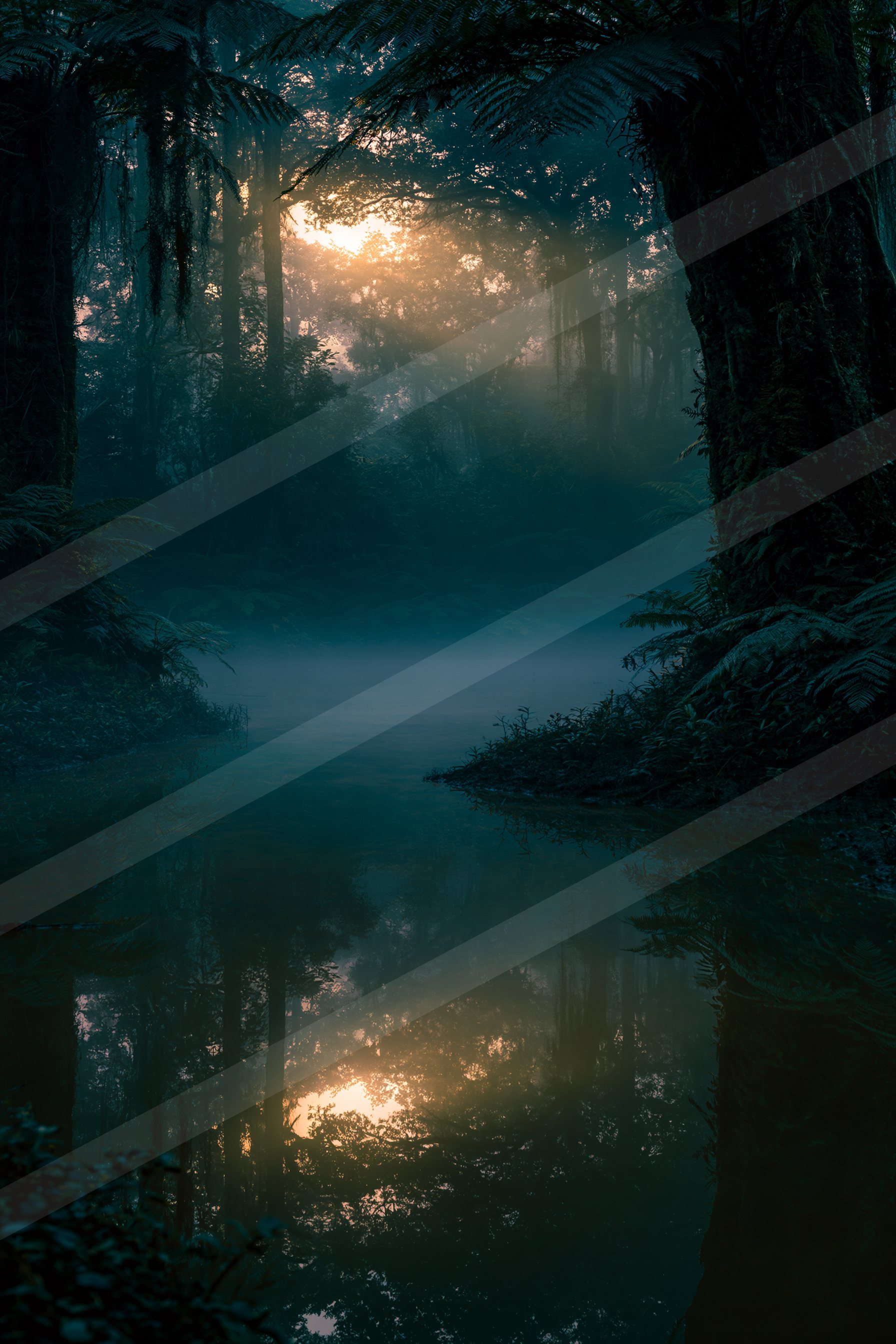 An ethereal water scene of a river, reflection.