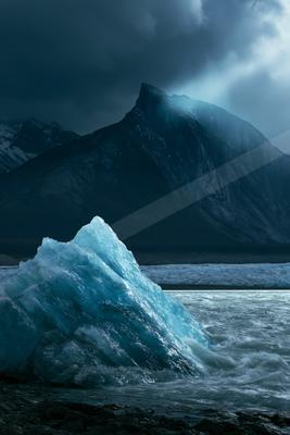 A dramatic sky scene of storm, mountains.