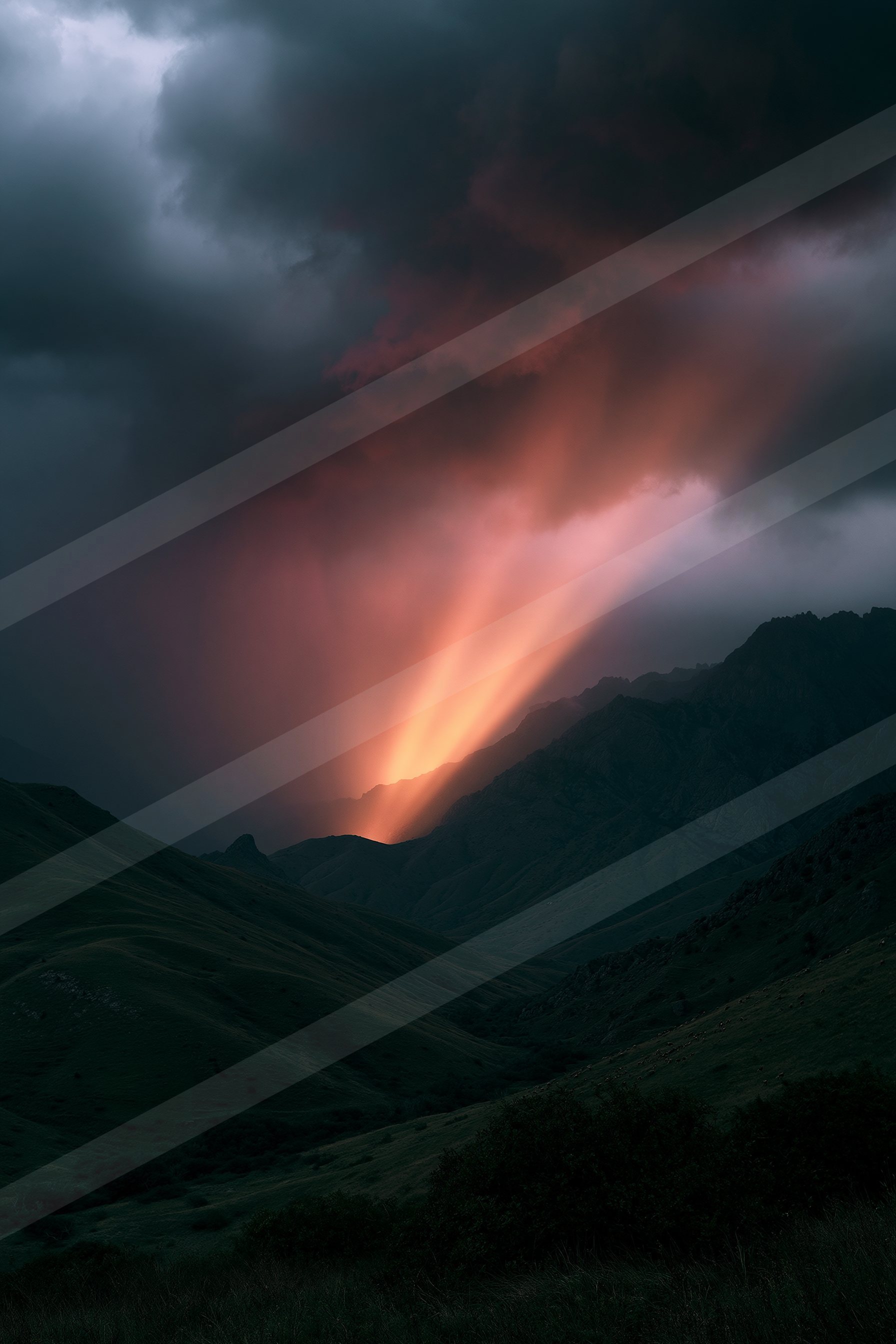 An ethereal long exposure sky scene of a sunbeams, fire.