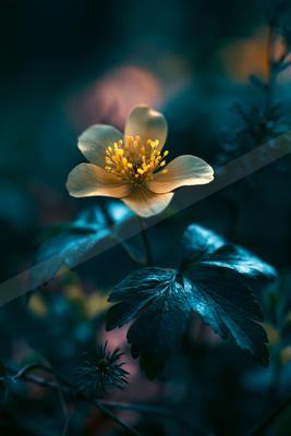 A black-toned moody photograph of pot, daisy, vase.