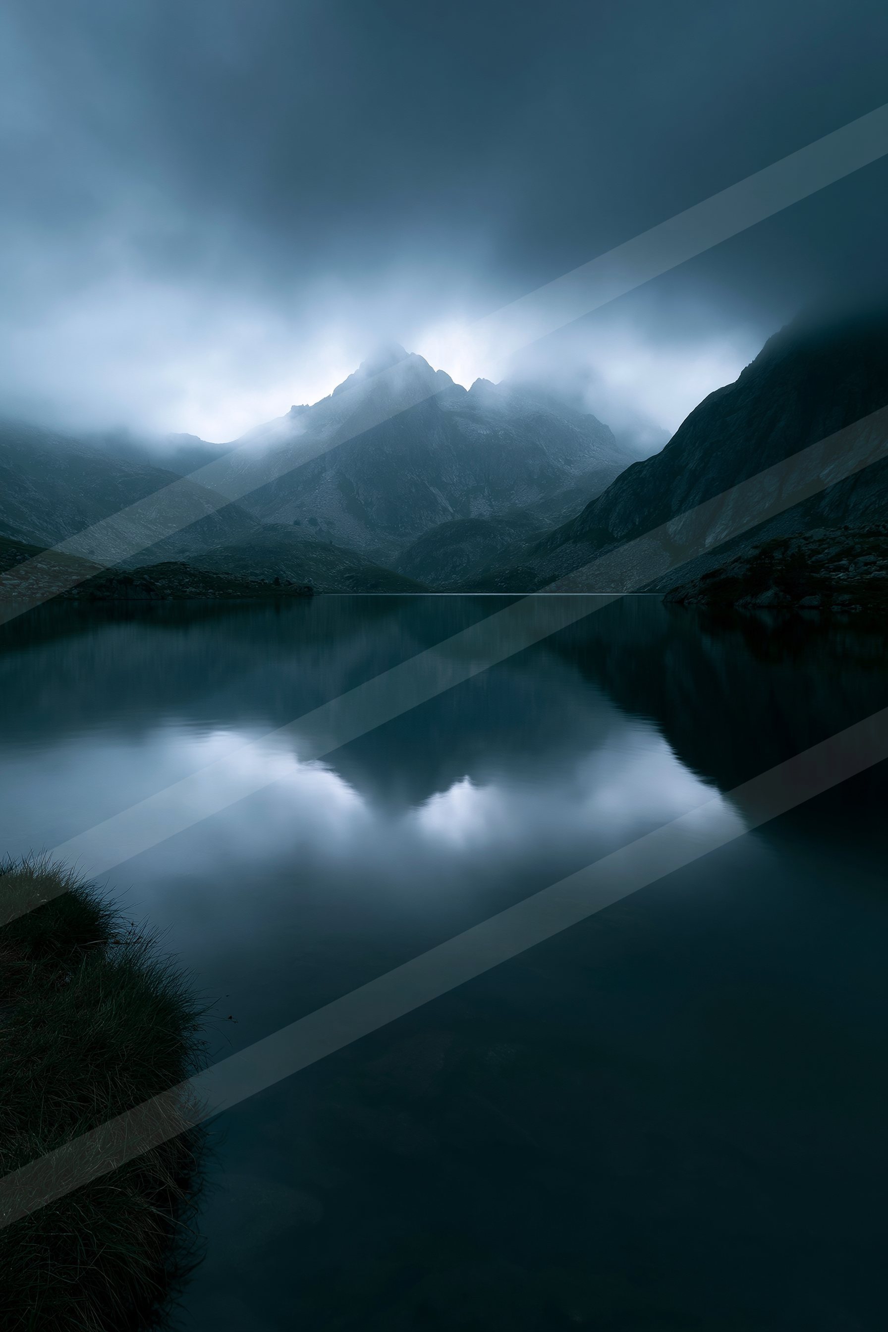 An ethereal long exposure water scene of a lake, reflection.