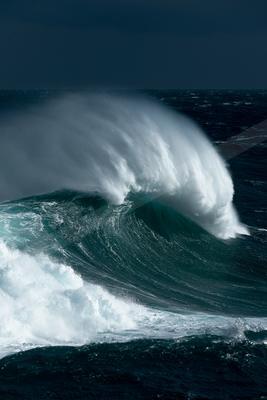 A dramatic water scene of ocean, storm.