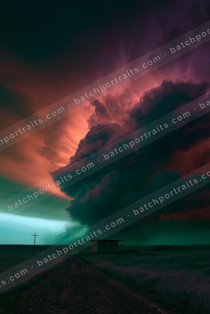A dramatic high contrast sky scene of a storm, dust.