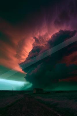 A moody sky scene of storm, clouds.