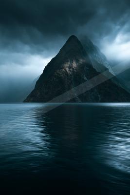 A mysterious landscape of a volcano, reflection.