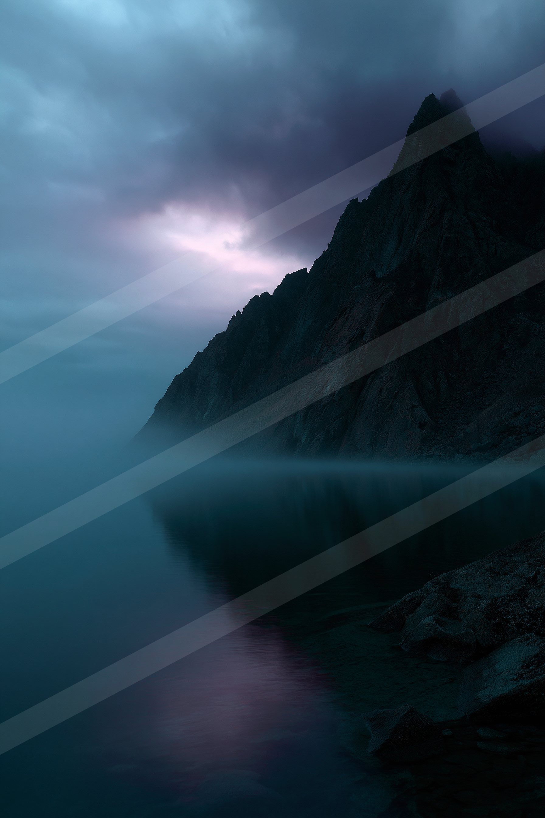 A mysterious long exposure water scene of a coastline, fog.