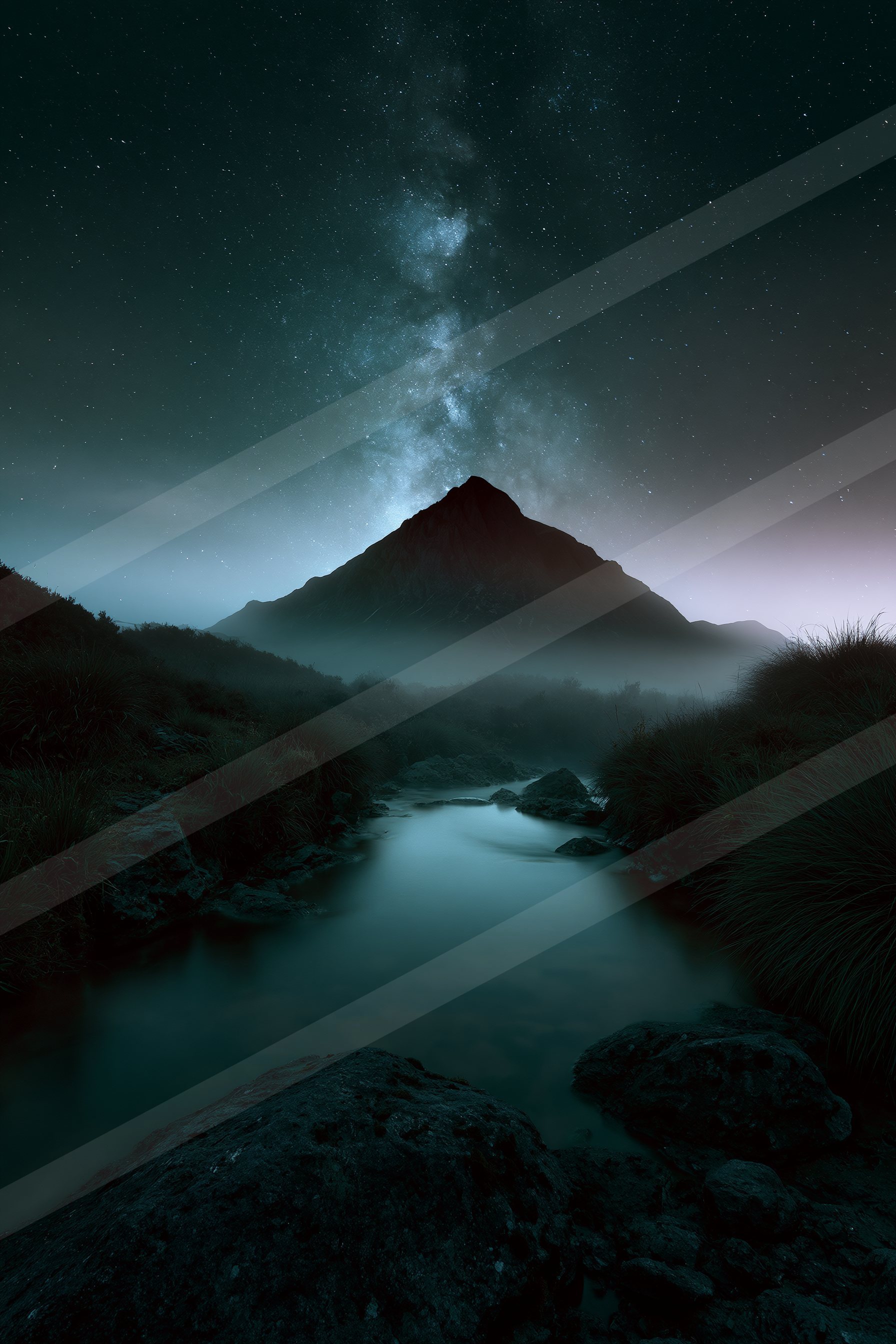 A night long exposure landscape of a volcano, dust.