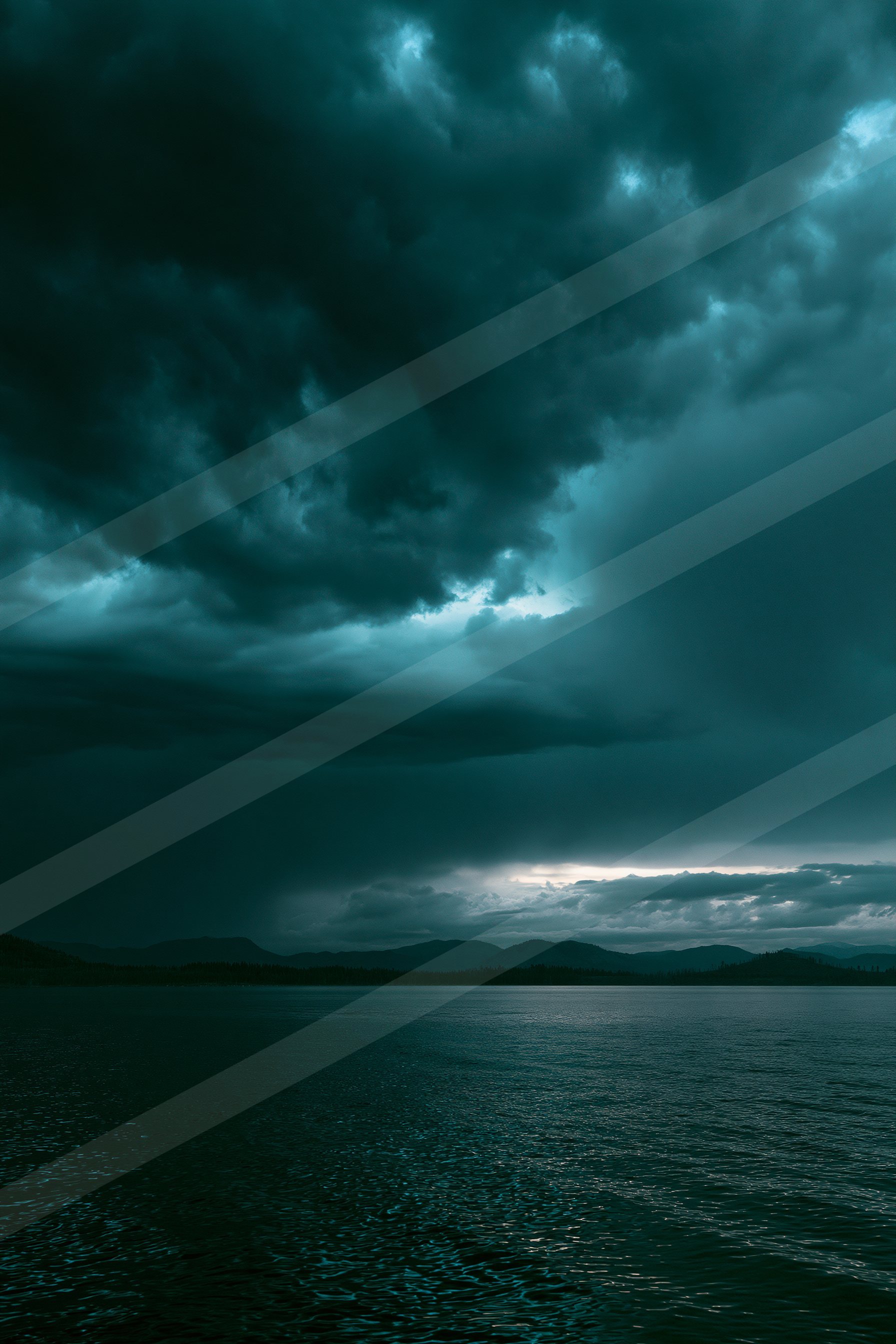 A dramatic high contrast sky scene of a storm, ripples.