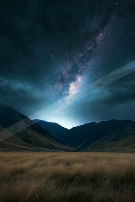 A night sky scene of starry sky, field.
