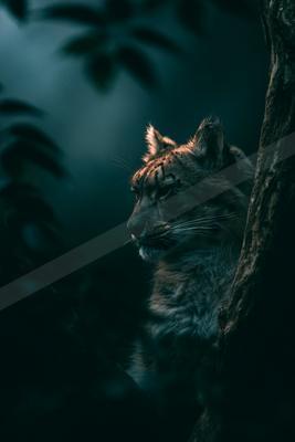 A black-toned moody photograph of lynx, dhole, cougar.