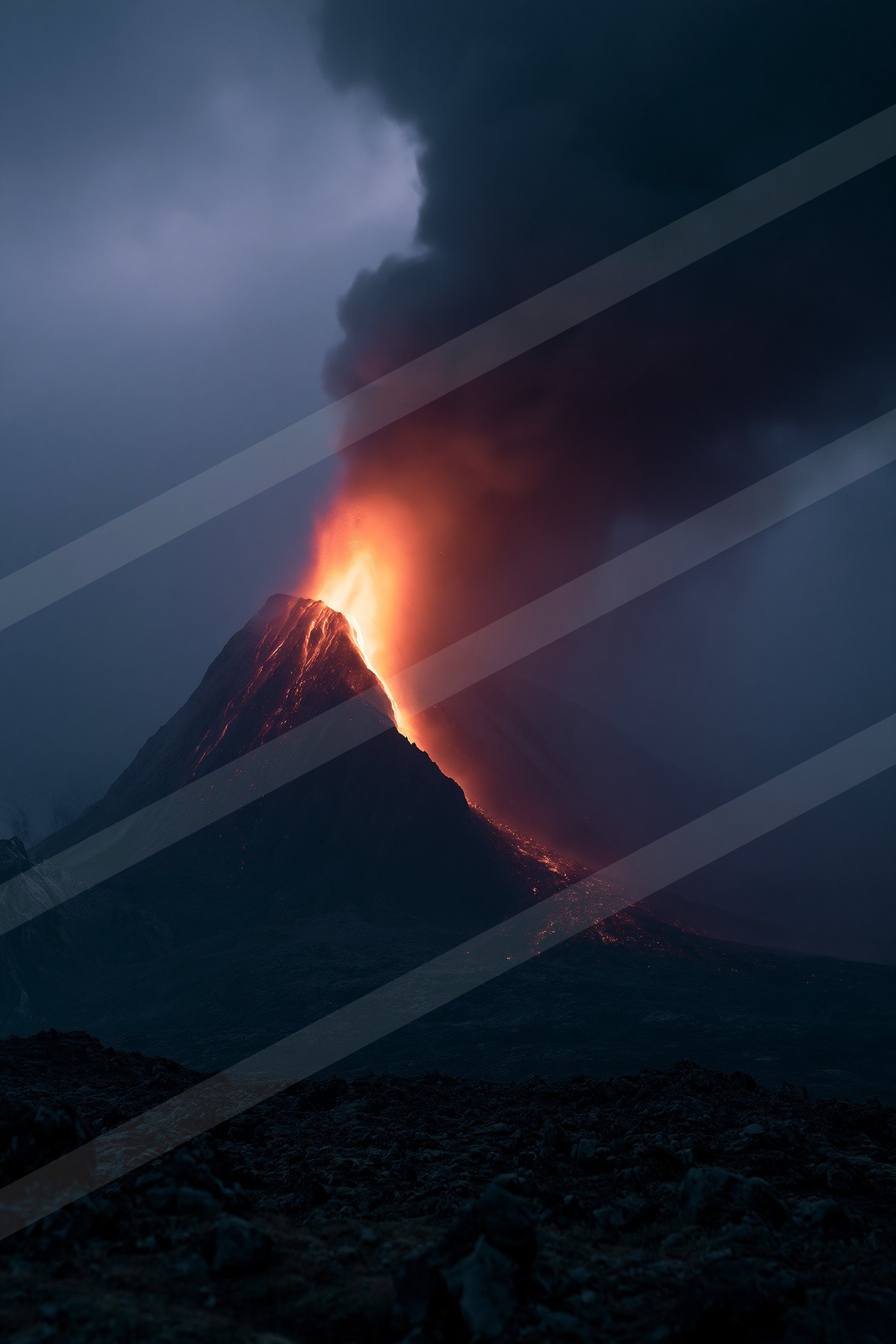 A moody landscape of a volcano.