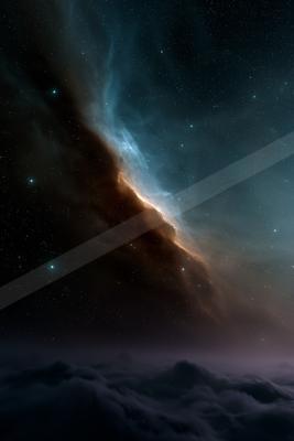 A dramatic sky scene of starry sky, clouds, storm.