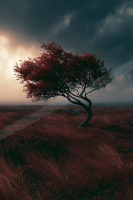 A moody nature scene of trees.