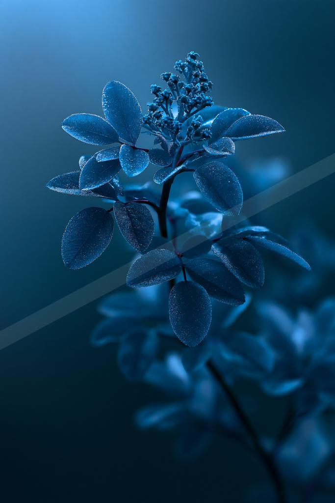 A blue hour macro nature scene of plants, flowers, reflection.