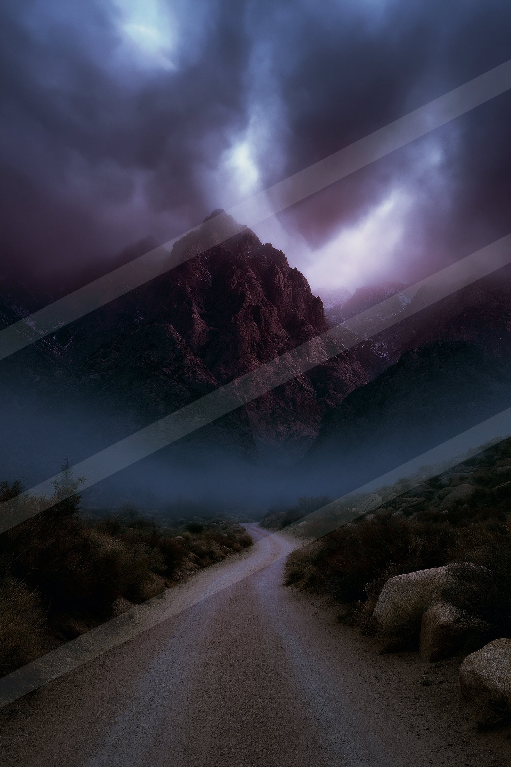 An ethereal landscape of a mountains, dust.