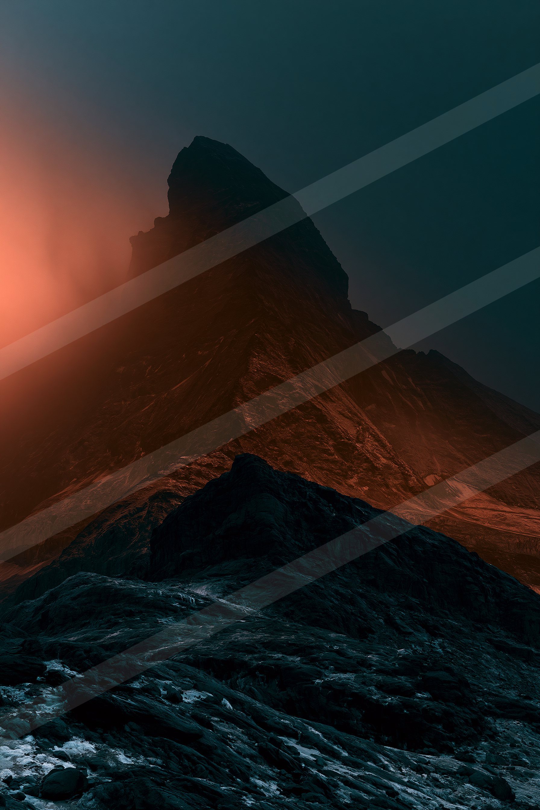 A mysterious high contrast landscape of a volcano, dust.