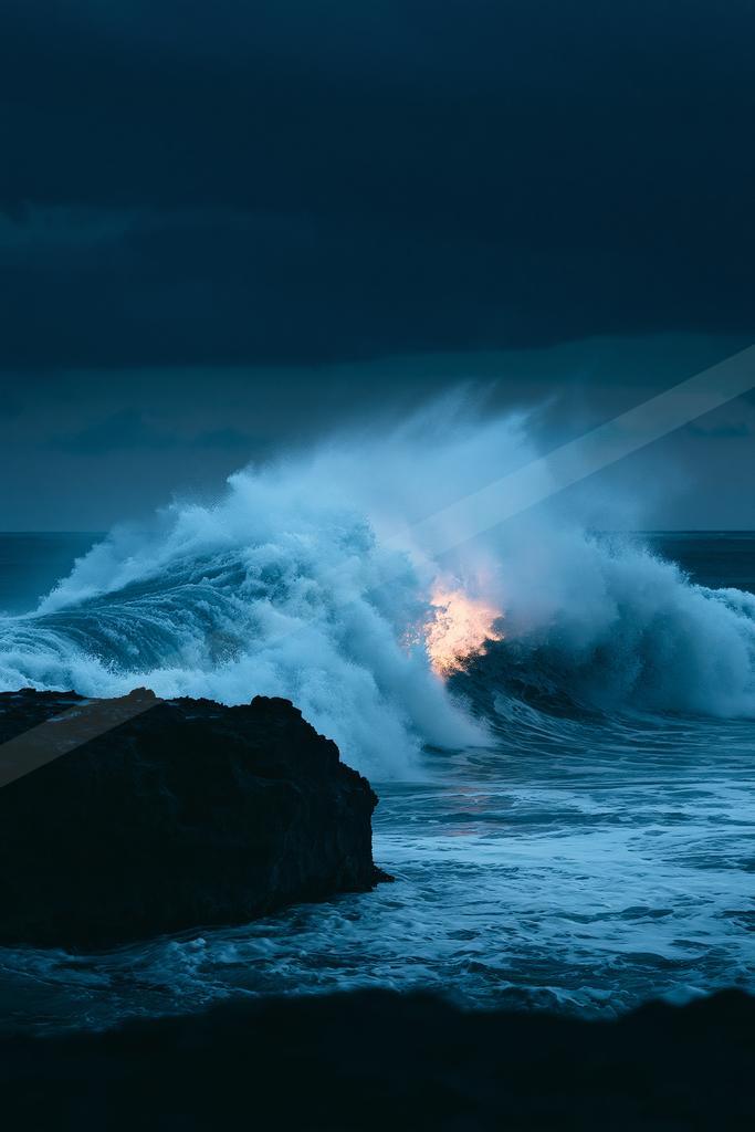 A blue hour water scene of ocean.