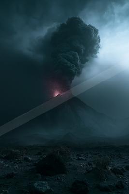 A moody landscape of mountains.