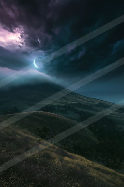 A night panorama sky scene of a moon.