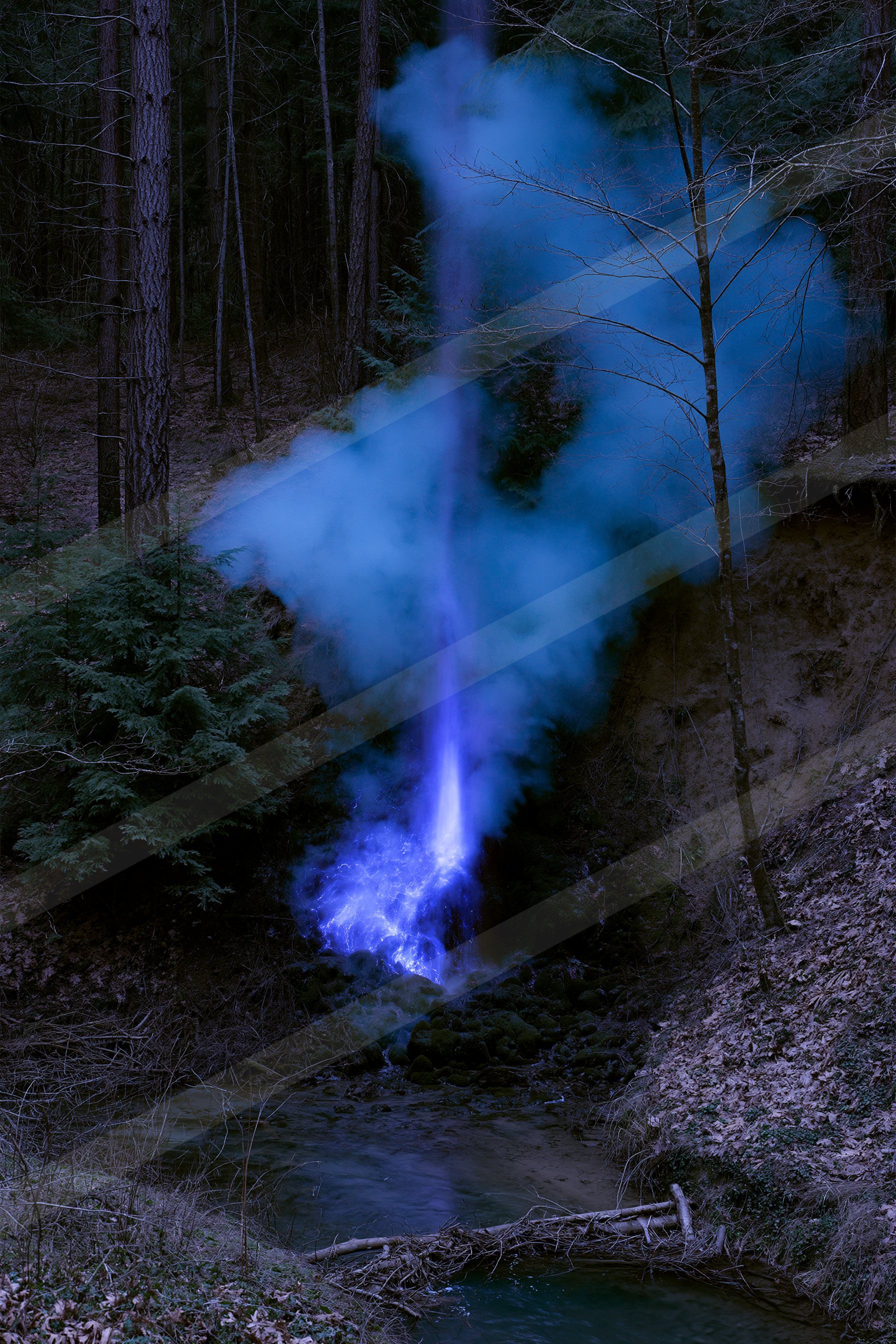 A mysterious sky scene of an aurora, smoke.