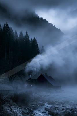 A night sky scene of storm, fog.