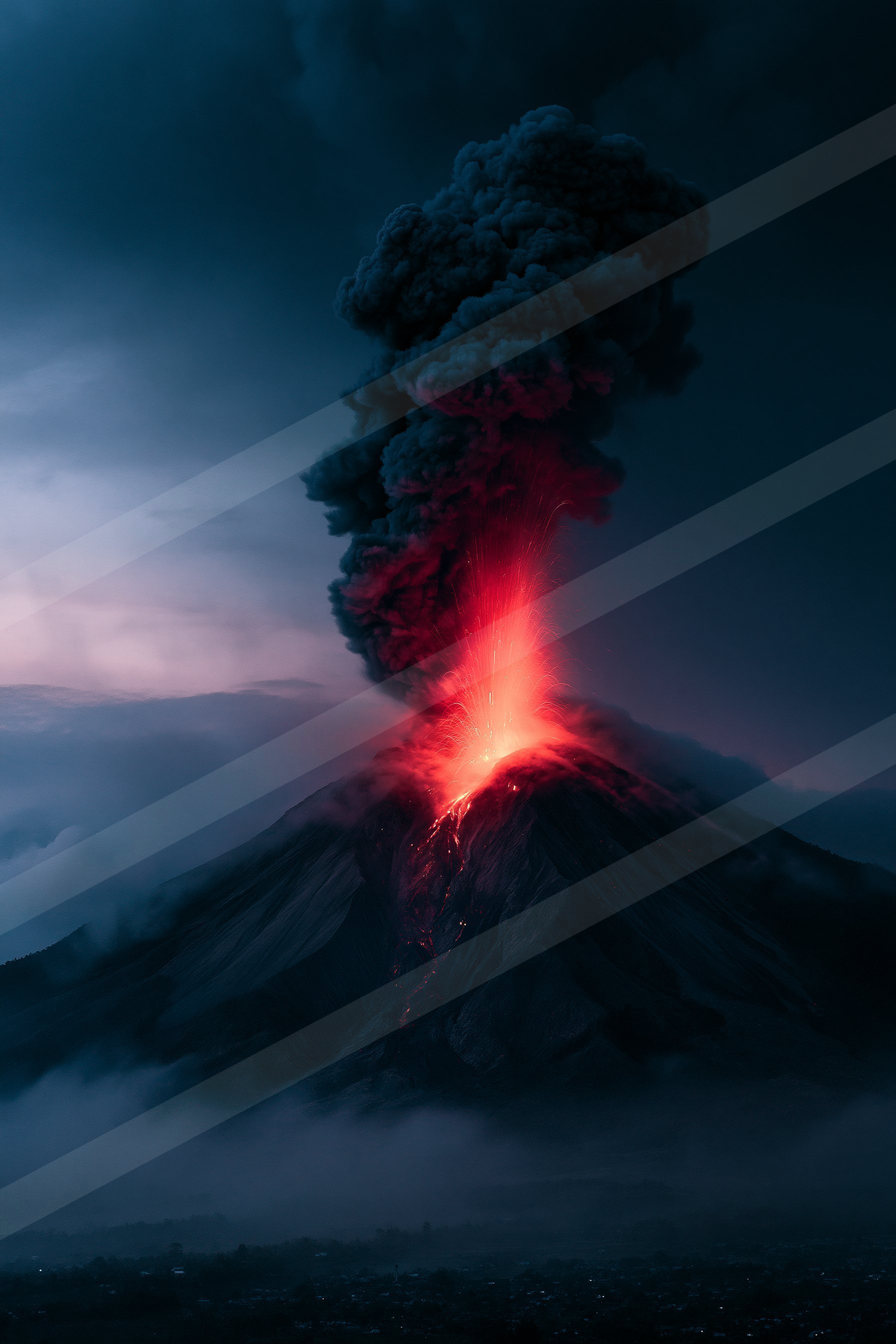 A dramatic landscape of a volcano.